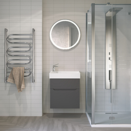 Тумба Jorno Folk 55 с раковиной Slim Synergy 55, подвесная, антрацит - фото, отзывы, цена