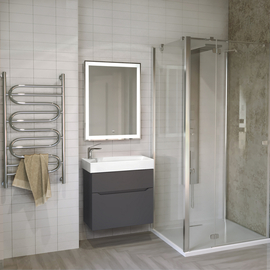 Тумба Jorno Folk 65 с раковиной Slim Synergy 65, подвесная, антрацит - фото, отзывы, цена