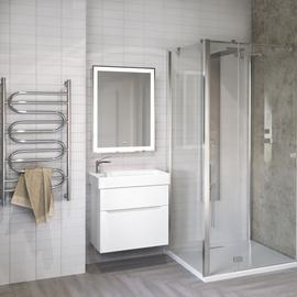 Тумба Jorno Folk 65 с раковиной Slim Synergy 65, подвесная, белая - фото, отзывы, цена