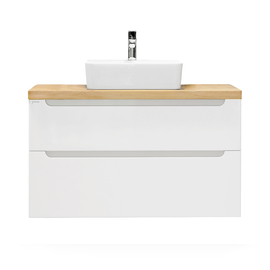 Тумба под раковину Jorno Wood 100 подвесная, со светлой столешницей, белая - фото, отзывы, цена