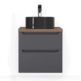 Тумба под раковину Jorno Wood 60 подвесная, с темной столешницей, серая - фото, отзывы, цена