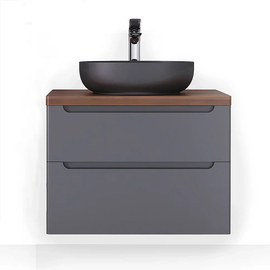 Тумба под раковину Jorno Wood 80 подвесная, с темной столешницей, серая - фото, отзывы, цена