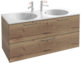 Тумба с раковиной Jacob Delafon Odeon Rive Gauche 120, 3 ящика, дуб/табак, черные ручки, EB2545-R9-E52 - фото, отзывы, цена