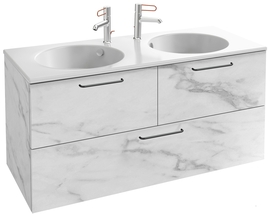 Тумба с раковиной Jacob Delafon Odeon Rive Gauche 120, 3 ящика, белый мрамор, черные ручки, EB2545-R9-NR4 - фото, отзывы, цена