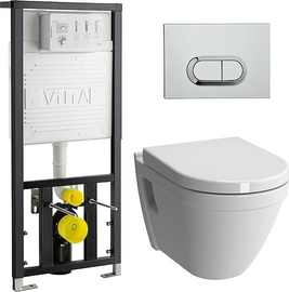 Комплект Vitra S50: инсталляция, подвесной унитаз, сиденье микролифт, кнопка смыва хром, 9003B003-7201 - фото, отзывы, цена