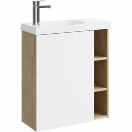 Подвесная тумба с умывальником Aqwella Alba 60 см, левая, цвет дерево светлое, белый - фото, отзывы, цена