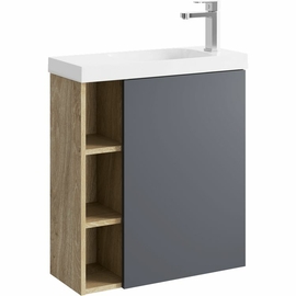 Подвесная тумба с умывальником Aqwella Alba 60 см, правая, цвет дерево светлое, серый - фото, отзывы, цена