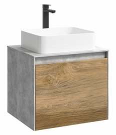 Подвесная тумба Aqwella Mobi 60 см, цвет бетон светлый, дерево тёмное - фото, отзывы, цена