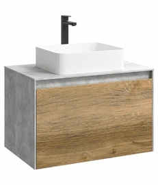 Подвесная тумба Aqwella Mobi 80 см, цвет бетон светлый, дерево тёмное - фото, отзывы, цена