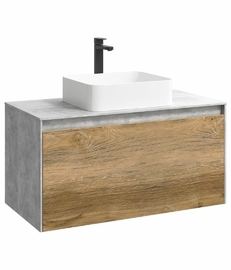 Подвесная тумба Aqwella Mobi 100 см, цвет бетон светлый, дерево тёмное - фото, отзывы, цена