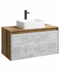 Подвесная тумба Aqwella Mobi 100 см, цвет дерево тёмное, бетон светлый - фото, отзывы, цена