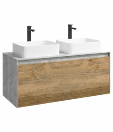 Подвесная тумба Aqwella Mobi 120 см, цвет бетон светлый, дерево тёмное - фото, отзывы, цена