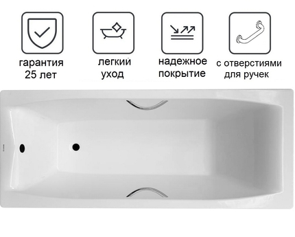Чугунная ванна Luxus Crystal 170x70 с отверстиями для ручек - фото, отзывы, цена