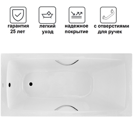 Чугунная ванна Luxus Grand Plus 170х75 с отверстиями для ручек - фото, отзывы, цена