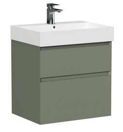 Тумба подвесная Allen Brau Infinity 60 с раковиной Sanovit Slim Synergy 60 черной матовой, олива матовая - фото, отзывы, цена