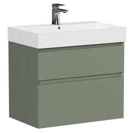 Тумба подвесная Allen Brau Infinity 70 с раковиной Sanovit Slim Synergy 70 черной матовой, олива матовая - фото, отзывы, цена