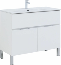 Тумба Aquanet Алвита New 100 1 ящик, 2 дверцы, белый матовый с раковиной Aquanet Flat 100 - фото, отзывы, цена