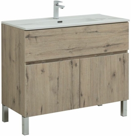 Тумба Aquanet Алвита New 100 1 ящик, 2 дверцы, дуб веллингтон белый с раковиной Aquanet Flat 100 - фото, отзывы, цена