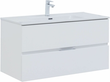 Тумба Aquanet Алвита New 100 2 ящика, белый матовый с раковиной Aquanet Flat 100 - фото, отзывы, цена