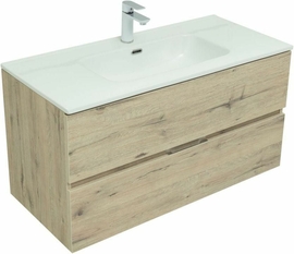 Тумба Aquanet Алвита New 100 2 ящика, дуб веллингтон белый с раковиной Aquanet Flat 100 - фото, отзывы, цена