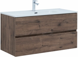 Тумба Aquanet Алвита New 100 2 ящика, дуб веллингтон табак с раковиной Aquanet Flat 100 - фото, отзывы, цена