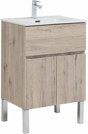 Тумба Aquanet Алвита New 60 1 ящик, 2 дверцы, дуб веллингтон белый с раковиной Aquanet Flat 60 - фото, отзывы, цена