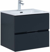 Тумба Aquanet Алвита New 60 2 ящика, антрацит с раковиной Aquanet Flat 60 - фото, отзывы, цена