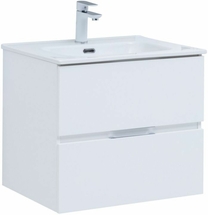 Тумба Aquanet Алвита New 60 2 ящика, белый матовый с раковиной Aquanet Flat 60 - фото, отзывы, цена
