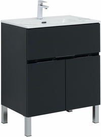 Тумба Aquanet Алвита New 70 1 ящик, 2 дверцы, антрацит с раковиной Aquanet Flat 70 - фото, отзывы, цена