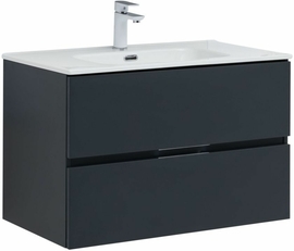 Тумба Aquanet Алвита New 80 2 ящика, антрацит с раковиной Aquanet Flat 80 - фото, отзывы, цена