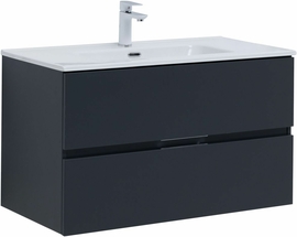 Тумба Aquanet Алвита New 90 2 ящика, антрацит с раковиной Aquanet Flat 90 - фото, отзывы, цена