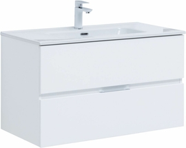 Тумба Aquanet Алвита New 90 2 ящика, белый матовый с раковиной Aquanet Flat 90 - фото, отзывы, цена