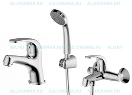 Смеситель для ванны и раковины с коротким изливом Bravat Fit Cet F00315C с душем и душевой стойкой - фото, отзывы, цена