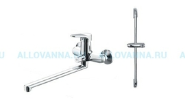 Смеситель для ванны с длинным изливом Bravat Duo Eco Сet F00414C с душевой стойкой - фото, отзывы, цена