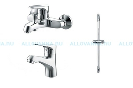 Смеситель для раковины и ванны с коротким изливом Bravat Duo Eco Сet F00313C с душевой стойкой - фото, отзывы, цена