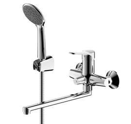 Смеситель для ванны Bravat, настенный с дл изливом 300 мм+ аксессуары Emeralda, F6135147CP-LB-RUS - фото, отзывы, цена