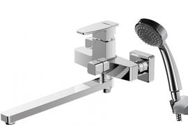 Смеситель для ванны Bravat, настенный с длиным изливом 350 мм + аксессуары Riffle, F672106C-LB - фото, отзывы, цена