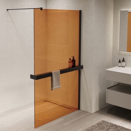 Душевая перегородка Vincea Walk-In 900, VSW-1HR900GSB, черная, стекло янтарь - фото, отзывы, цена