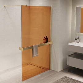 Душевая перегородка Vincea Walk-In 900, VSW-1HR900GSG, брашированное золото, стекло янтарь - фото, отзывы, цена