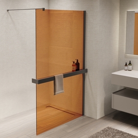 Душевая перегородка Vincea Walk-In 900, VSW-1HR900GSGM, вороненая сталь, стекло янтарь - фото, отзывы, цена