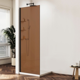 Душевая перегородка Vincea Walk-In 900, VSW-1HWS900GSB, черная матовая, стекло янтарь - фото, отзывы, цена