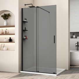 Душевая перегородка Vincea Walk-In 1200 раздвижная, VSW-1WSL120CGB, черная матовая, стекло тонированное - фото, отзывы, цена