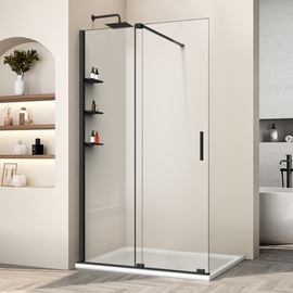 Душевая перегородка Vincea Walk-In 1200 раздвижная, VSW-1WSL120CLB, черная матовая, стекло прозрачное - фото, отзывы, цена