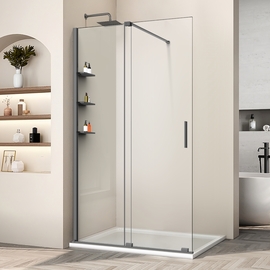 Душевая перегородка Vincea Walk-In 1200 раздвижная, VSW-1WSL120CLGM, вороненая сталь, стекло прозрачное - фото, отзывы, цена