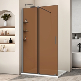 Душевая перегородка Vincea Walk-In 1200 раздвижная, VSW-1WSL120GSGM, вороненая сталь, стекло янтарь - фото, отзывы, цена