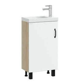 Тумба Onika Тимбер 45 с раковиной Kirovit Фостер 45, напольная, белая матовая/дуб сонома - фото, отзывы, цена