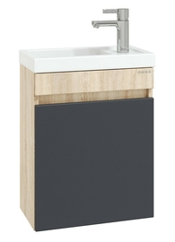 Тумба Onika Милтон 45 с раковиной Kirovit Фостер 45, подвесная, серая/дуб сонома - фото, отзывы, цена