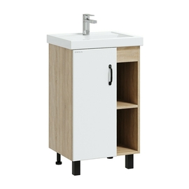 Тумба Onika Тимбер 50 с раковиной Kirovit Фостер 50, напольная, белая матовая/дуб сонома - фото, отзывы, цена