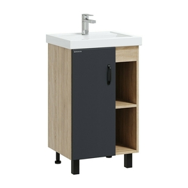 Тумба Onika Тимбер 50 с раковиной Kirovit Фостер 50, напольная, серая матовая/дуб сонома - фото, отзывы, цена