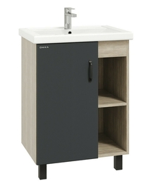 Тумба Onika Тимбер 60 с раковиной Kirovit Фостер 60, напольная, серая матовая/дуб сонома - фото, отзывы, цена